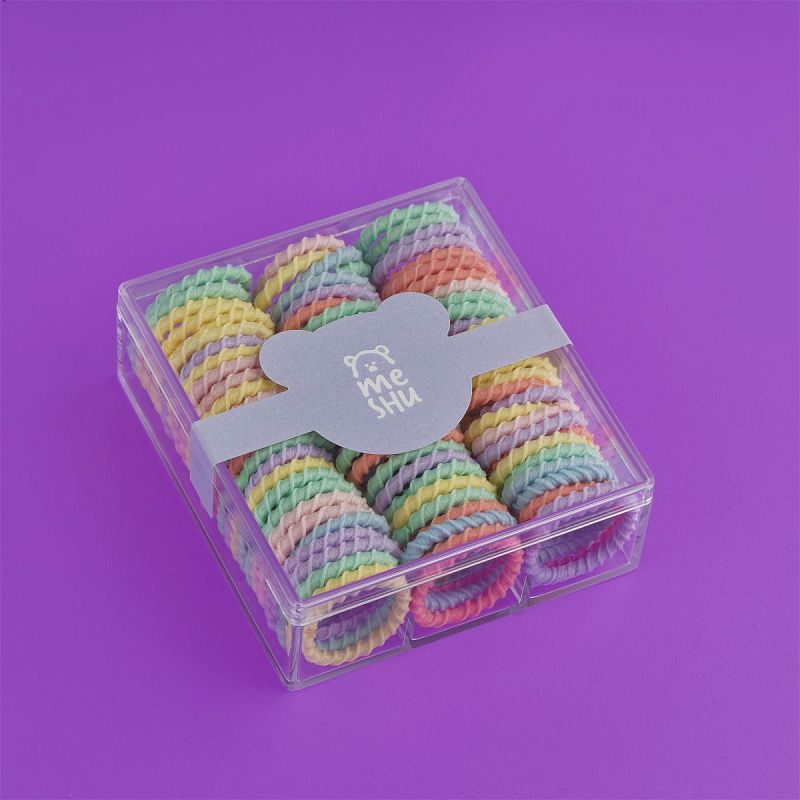 Резинки для волос MESHU, тонкие, пастельные ассорти, 90шт., пластиковый бокс