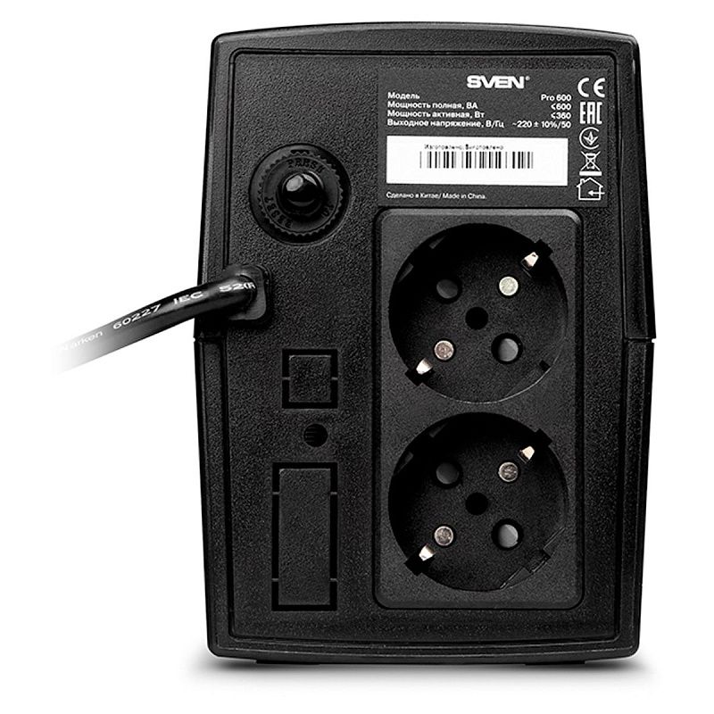 Источник бесперебойного питания Sven PRO 600, 2 розетки, 600ВA, 360Вт, черный