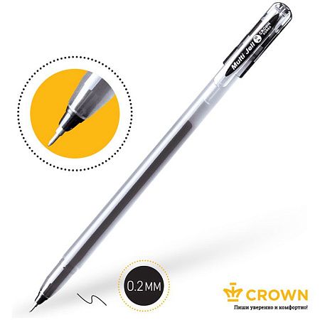 Ручка гелевая Crown "Multi Jell" черная, 0,4мм, игольчатый стержень 