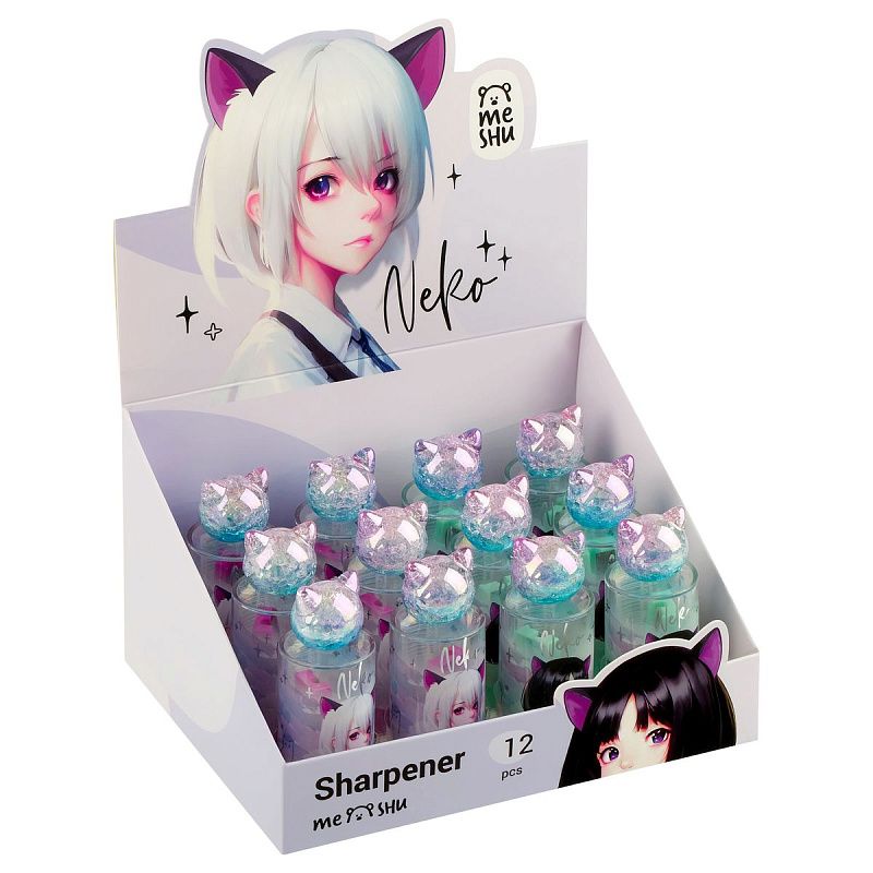 Точилка пластиковая MESHU "Neko", 1 отверстие, ассорти 