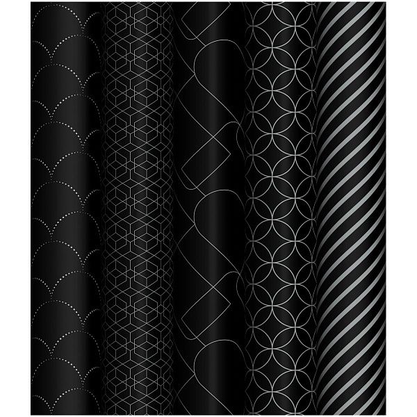 Упаковочная бумага глянц. 70*100см, MESHU "Pattern on black", 80г/м2, ассорти 5 дизайнов