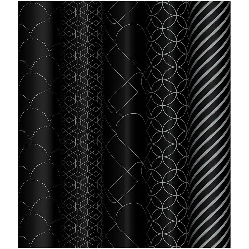 Упаковочная бумага глянц. 70*100см, MESHU "Pattern on black", 80г/м2, ассорти 5 дизайнов