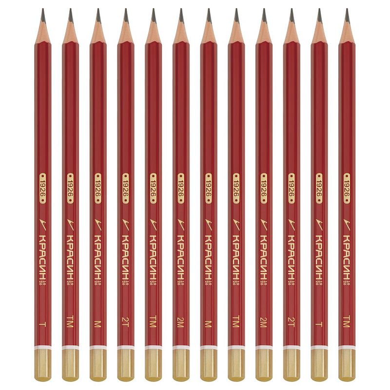 Набор карандашей ч/г Красин "1926" 12шт., 2Т(H)-2М(B),  КЕДР,  заточен., карт.пенал, европодвес 