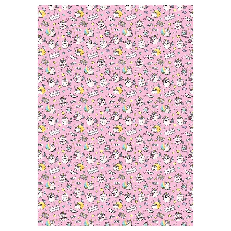 Упаковочная бумага глянц. 70*100см, MESHU "Unicorn", 80 г/м2, ассорти, 4 дизайна