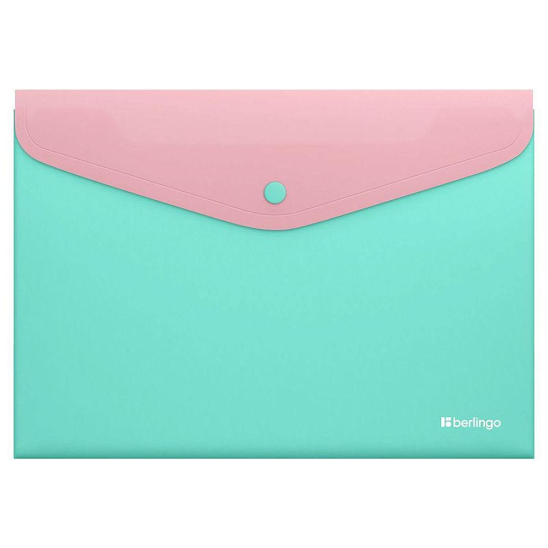 Папка-конверт на кнопке Berlingo "Haze" А4, 200мкм, софт-тач, с цветным клапаном, розовая/мятная