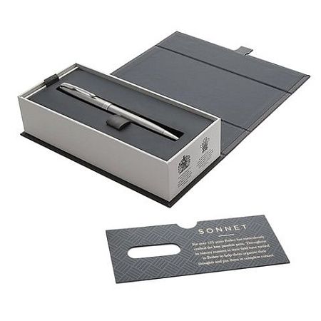 Ручка шариковая PARKER "Sonnet Core Stainless Steel CT", корпус серебристый, палладиевые детали, черная, 1931512 