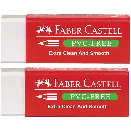 Набор ластиков Faber-Castell "PVC-Free" 2шт., прямоугольный, картон. футляр, в пленке, 63*22*11мм, блистер 