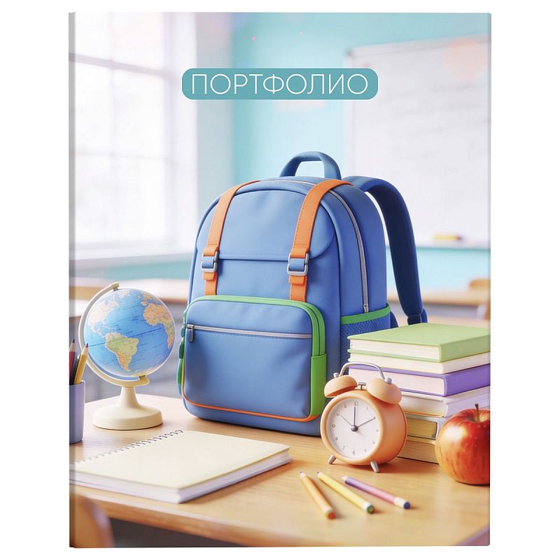 Папка-портфолио 7БЦ А4 BG, на 4 кольцах, универсальное "Школа", 20 файлов