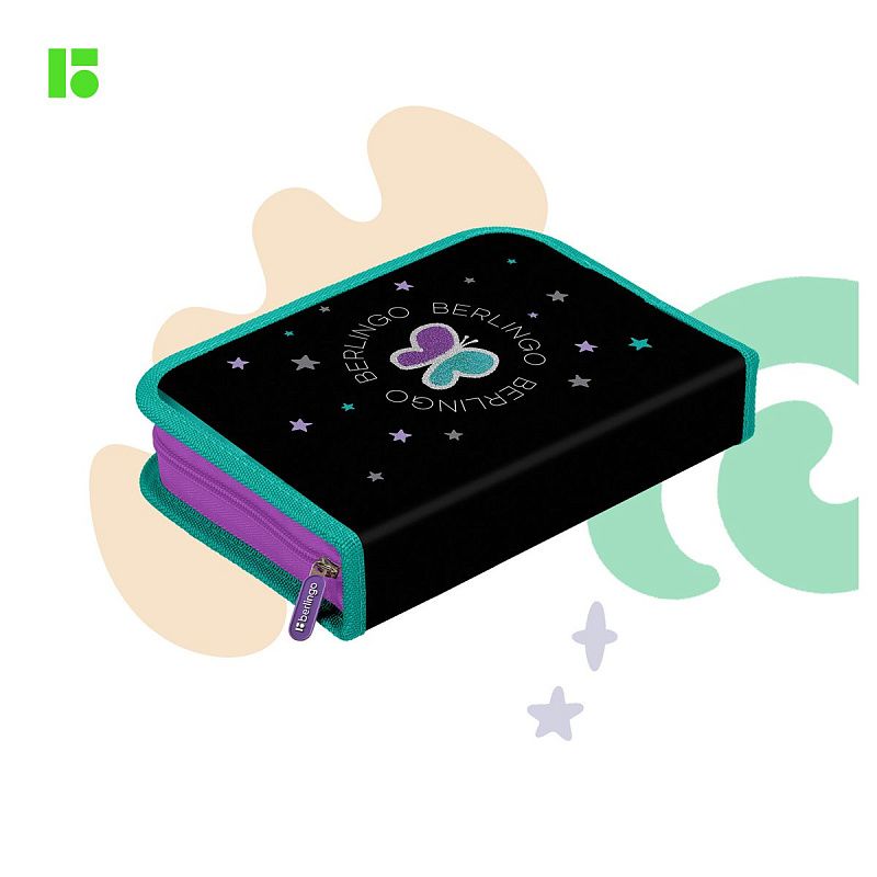 Пенал 1 отделение, 200*140*40 Berlingo "Shining butterfly", дополнительная откидная секция, полиэстер 