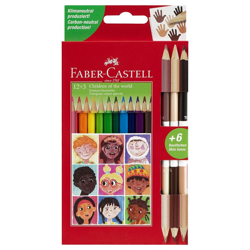 Карандаши цветные Faber-Castell , 12цв."Дети мира", заточ.+3цв., картон, европодвес.