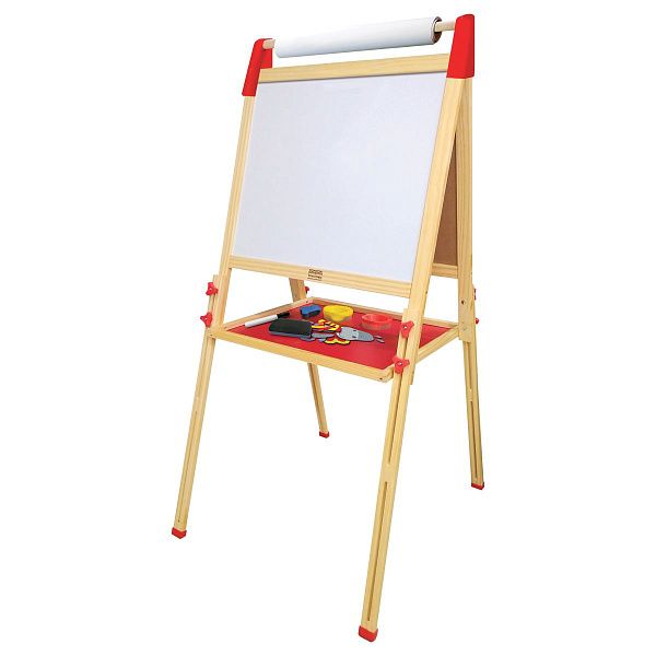 УЦЕНКА - Доска-мольберт ТРИ СОВЫ, двусторонняя, меловая/магнитно-маркерная, напольная, растущая (маркер, мелки, губка, бумажный ролл, стаканы-непр., м