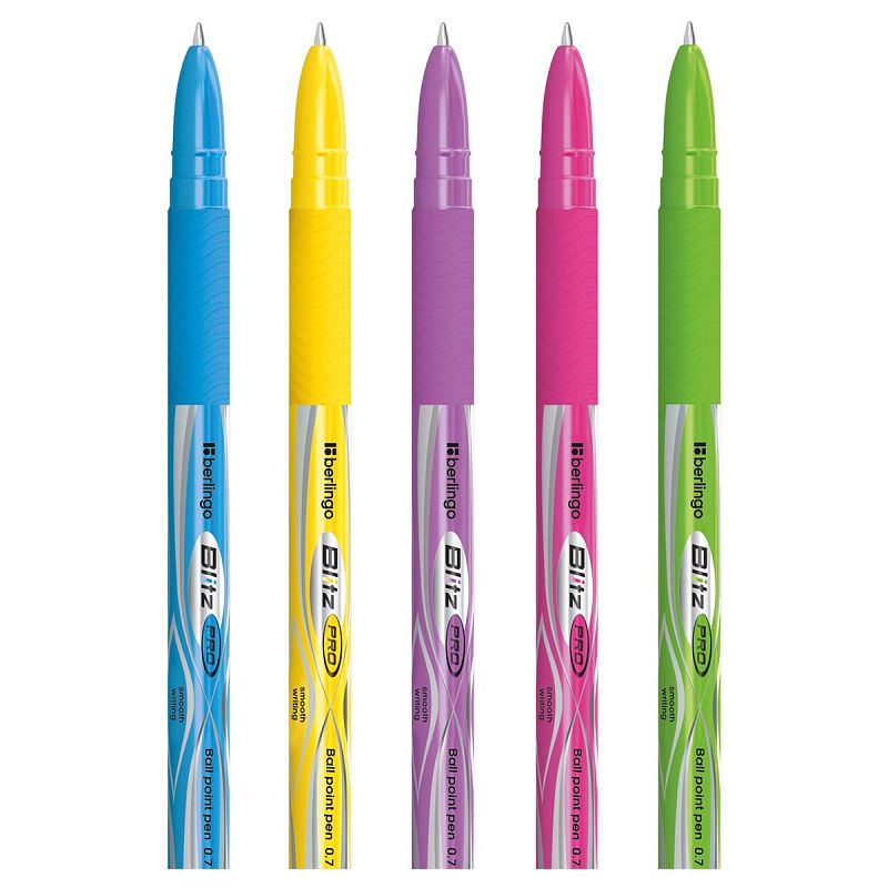 Ручка шариковая Berlingo "Blitz Pro" синяя, 0,7мм, грип, корпус ассорти 