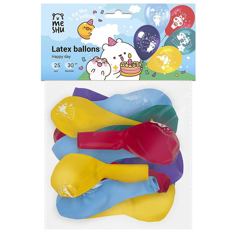 Воздушные шары, 25шт., М12/30см, MESHU "Happy day", пастель, ассорти