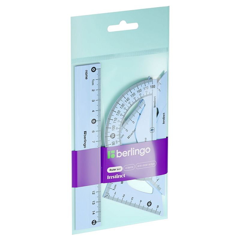 Набор чертежный малый Berlingo "Instinct" (треуг. 2шт., линейка 15см, транспортир), ассорти 