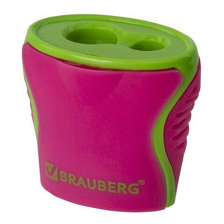 Точилка BRAUBERG "Mix Dual", 2 отверстия для чернографитных карандашей (в том числе утолщенных), с контейнером, корпус ассорти, 228449 