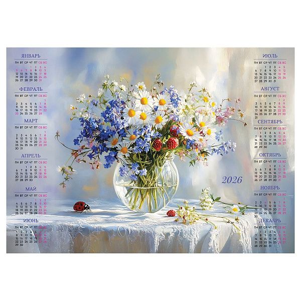 Календарь настенный листовой А3, 300*420 мм BG "Полевые цветы", 2026г
