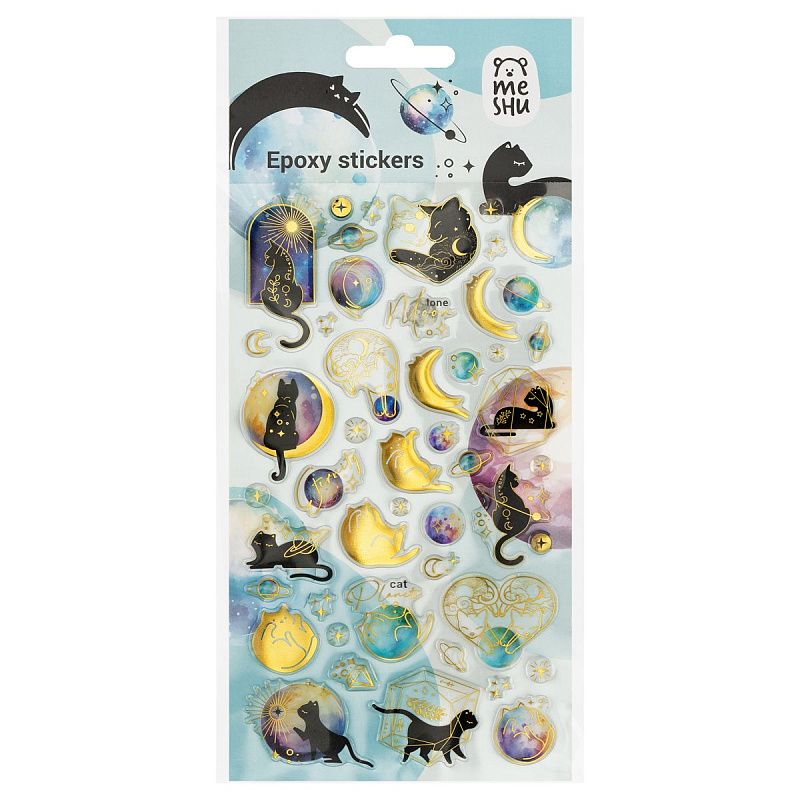 Наклейки гелевые MESHU "Moon cat", 10*23 см, пакет европодвес