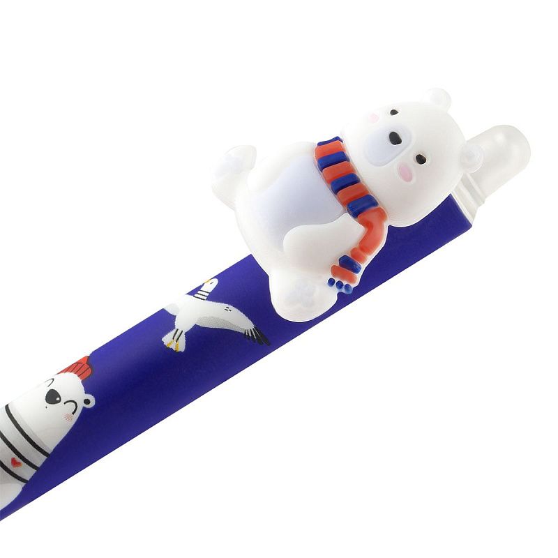 Ручка гелевая стираемая автоматическая MESHU "Funny friends" синяя, 0,5мм, корпус ассорти, с топпером 