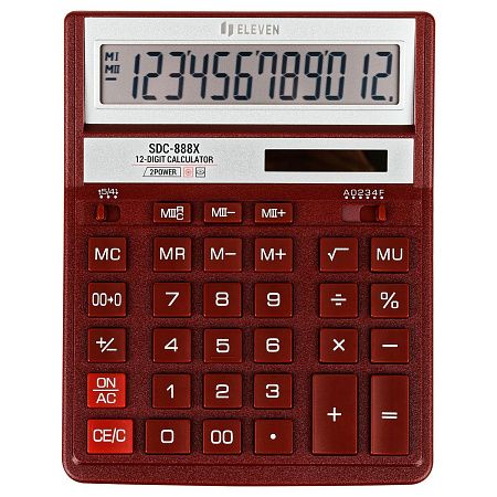 Калькулятор настольный Eleven SDC-888X-RD, 12 разрядов, двойное питание, 158*203*31мм, красный