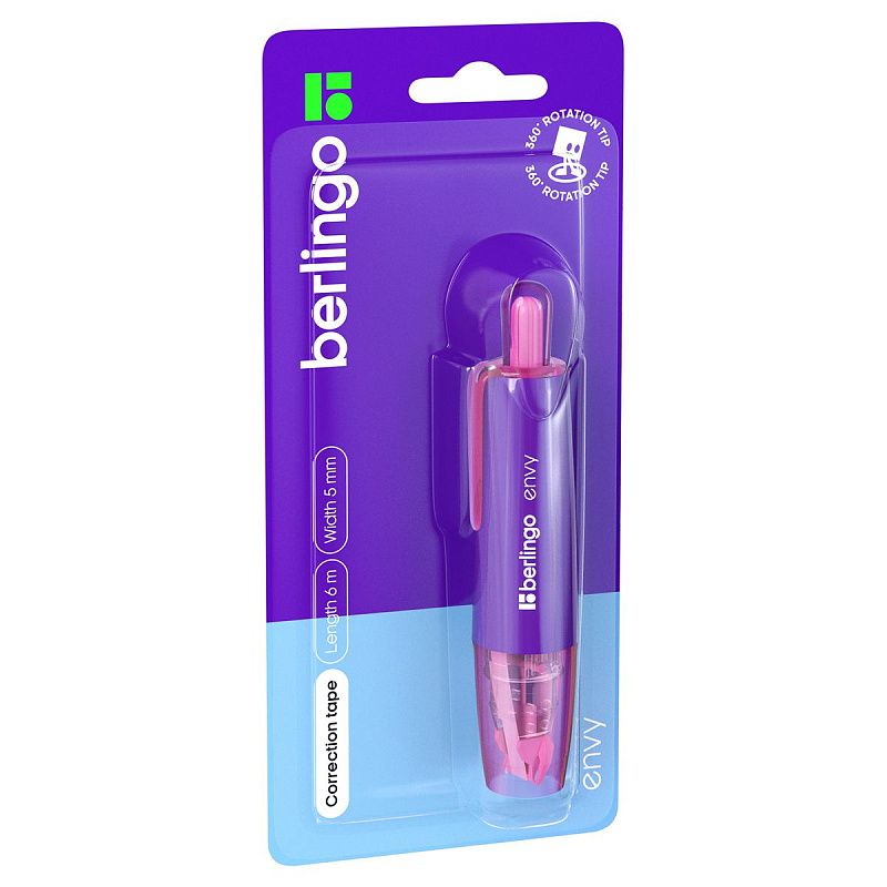Корректирующая лента Berlingo "Envy", 5мм*6м, розовый, блистер, европодвес