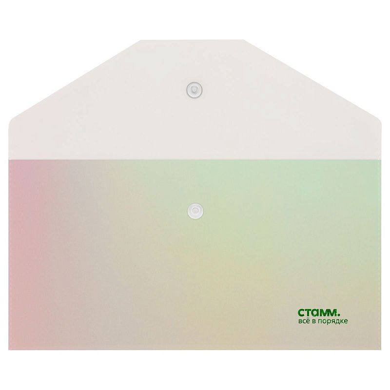 Папка-конверт на кнопке СТАММ "Сияние" С6, 180мкм, пластик, непрозрачная, белый 