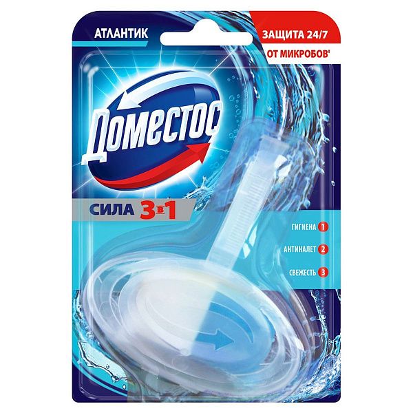 Подвесной блок для унитаза Domestos "3в1 Атлантик" 40г, твердый 