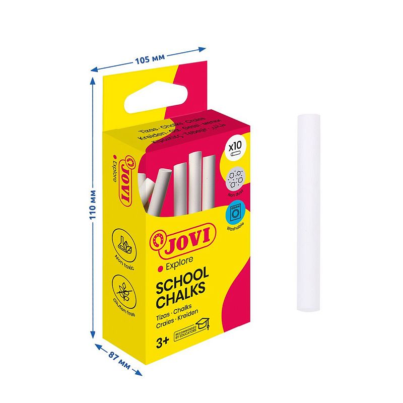 Мелки белые JOVI, 10шт., круглые, картонная коробка, европодвес 