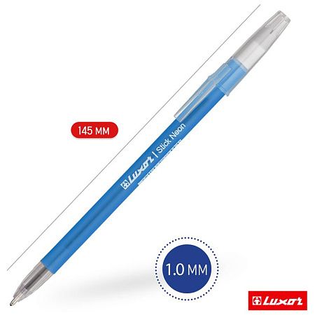 Ручка шариковая Luxor "Stick Neon" синяя, 1,0мм, корпус ассорти 