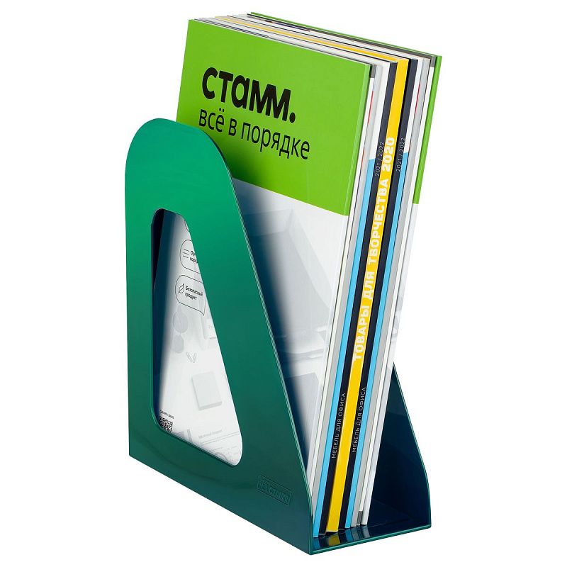 Лоток для бумаг вертикальный СТАММ "Фаворит", зеленый хамелеон, ширина 90мм