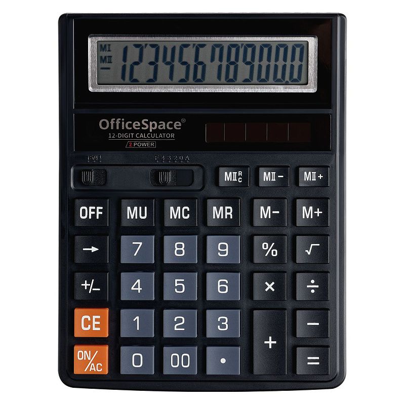 Калькулятор настольный OfficeSpace, 12 разрядов, двойное питание, 143*190*29мм, черный