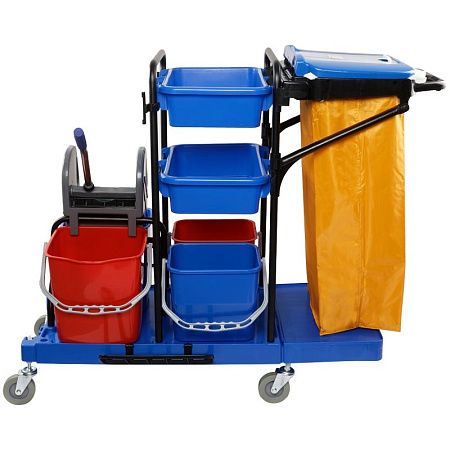 УЦЕНКА - Тележка уборочная OfficeClean Professional ведра 2*20л, 2*11л, отжим, держ. д/мешка, мешок, 2поддона