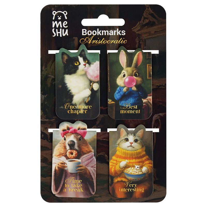 Закладки магнитные для книг, 4шт., MESHU "Аристократы", матовая ламинация, фольга 