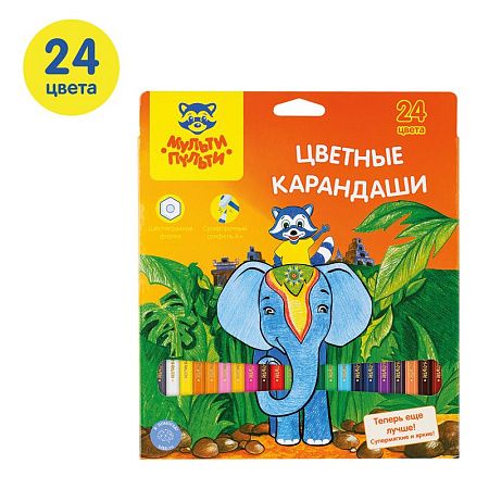 Карандаши цветные Мульти-Пульти "Енот в Индии", 24цв., заточен., картон, европодвес