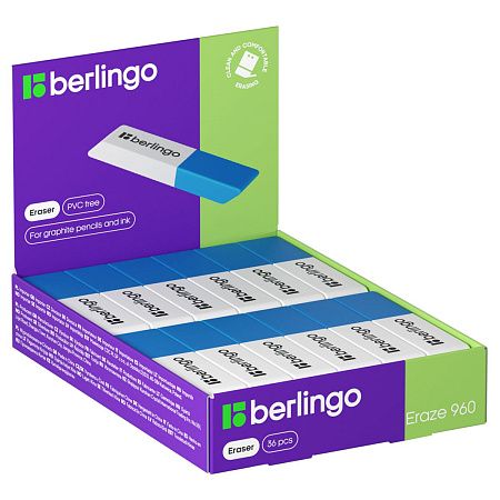 Ластик Berlingo "Eraze 960", прямоугольный комбинированный, скошенный, 62*14*8мм 