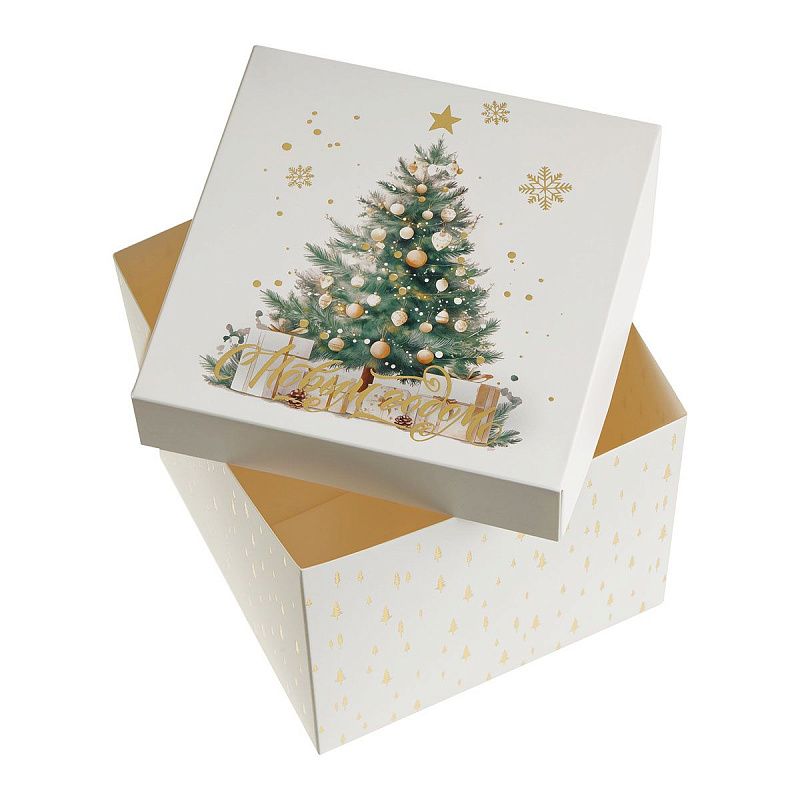 Коробка складная подарочная MESHU "Новый год", (15*15*15см), отд фольгой