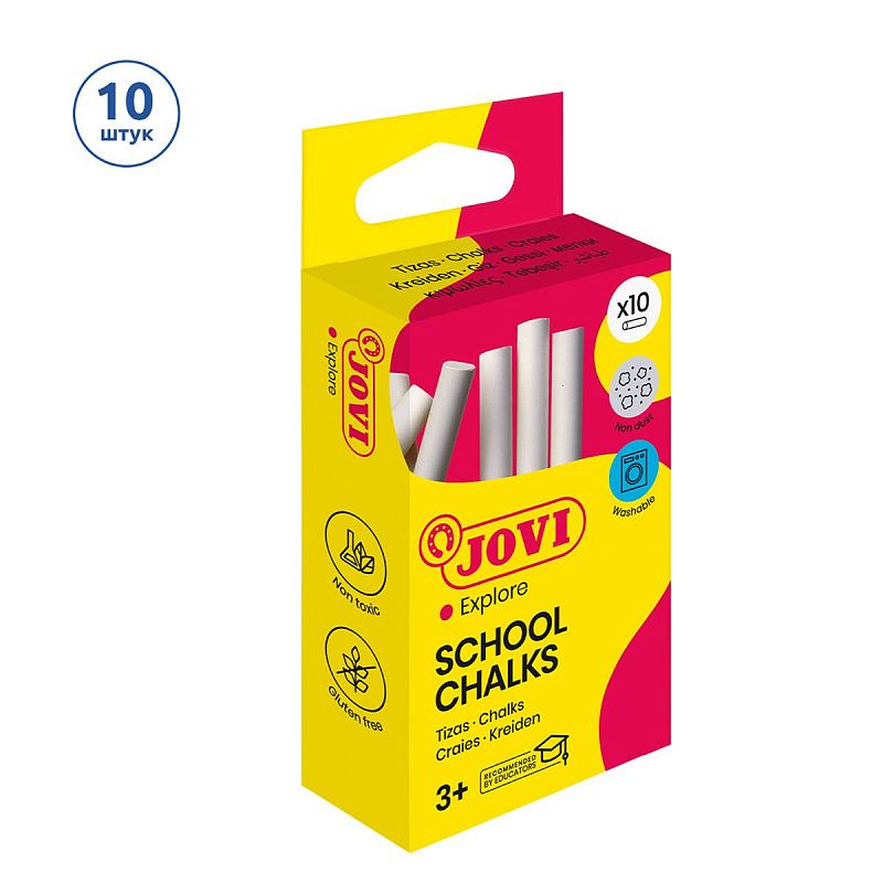 Мелки белые JOVI, 10шт., круглые, картонная коробка, европодвес 