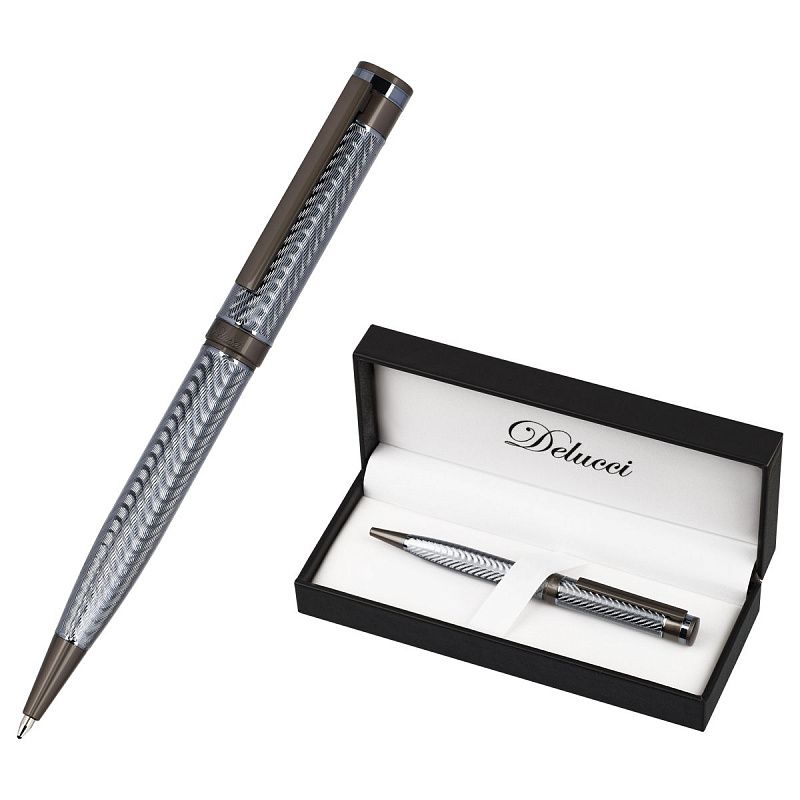 Ручка шариковая Delucci "Stellato" синяя, 1,0мм, корпус серебро/хром, поворотн., подарочная упаковка 