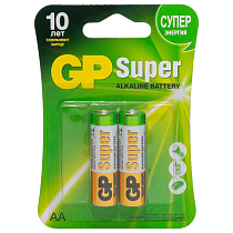 Батарейки КОМПЛЕКТ 2 шт., GP Super, AA (LR6, 15А), алкалиновые, пальчиковые, блистер, 15A-2CR2