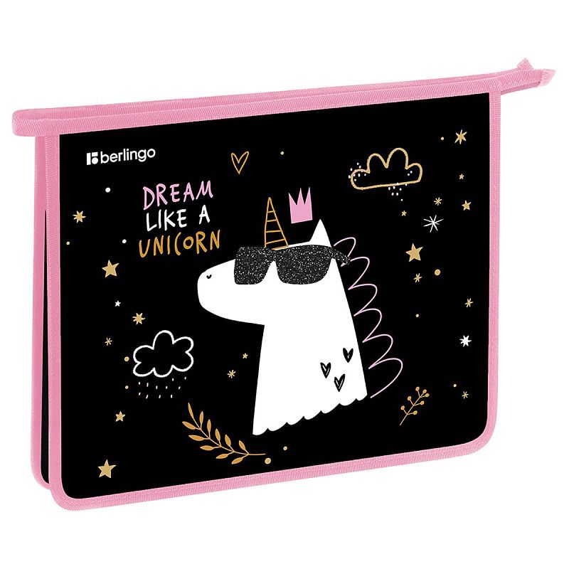 Папка для тетрадей 1 отделение, А5 Berlingo "Dream Like A Unicorn", 240*205*40 мм, пластик, на молнии