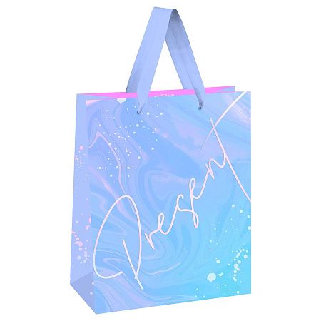 Пакет подарочный 18*23*10см MESHU "Present", фольга,  матовая ламинация