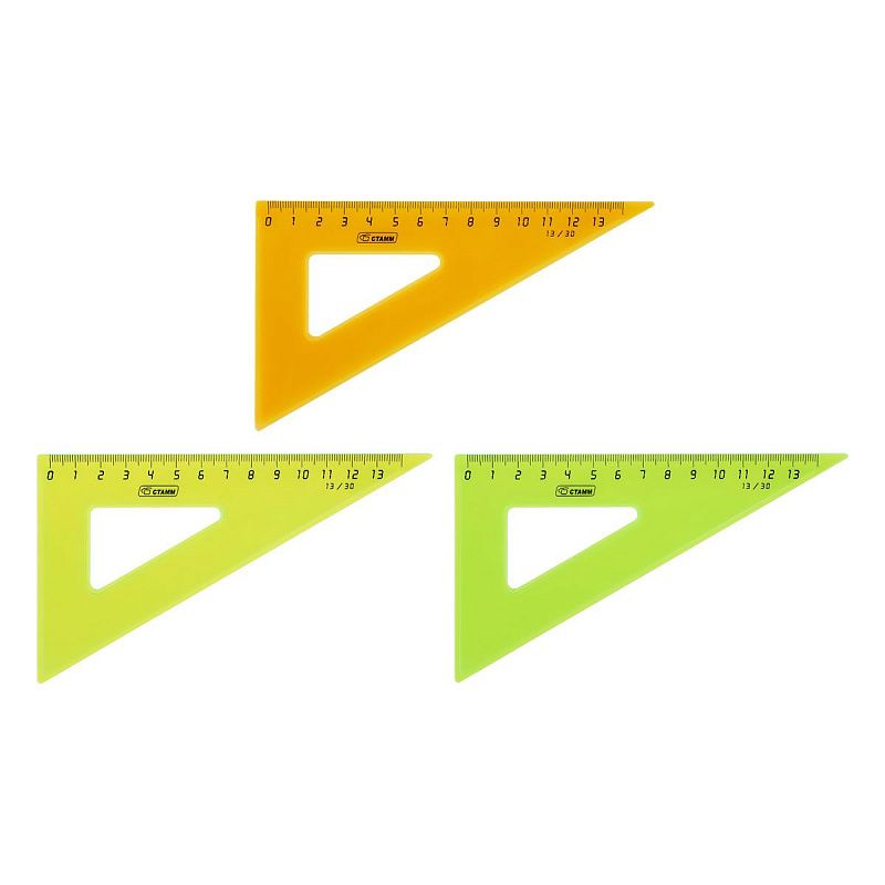 Треугольник 30°, 13см СТАММ, пластиковый, прозрачный, неоновые цвета, ассорти 
