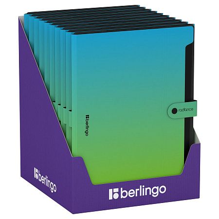 Папка 12 отделений Berlingo "Radiance", А4, 600мкм, на кнопке, голубой/зеленый градиент 