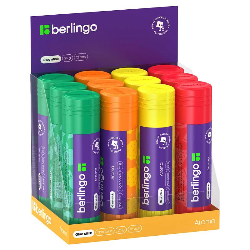 Клей-карандаш Berlingo "Aroma", 25г, ароматизированный (яблочный сок, арбуз, сахарное печенье, ананас), ПВП