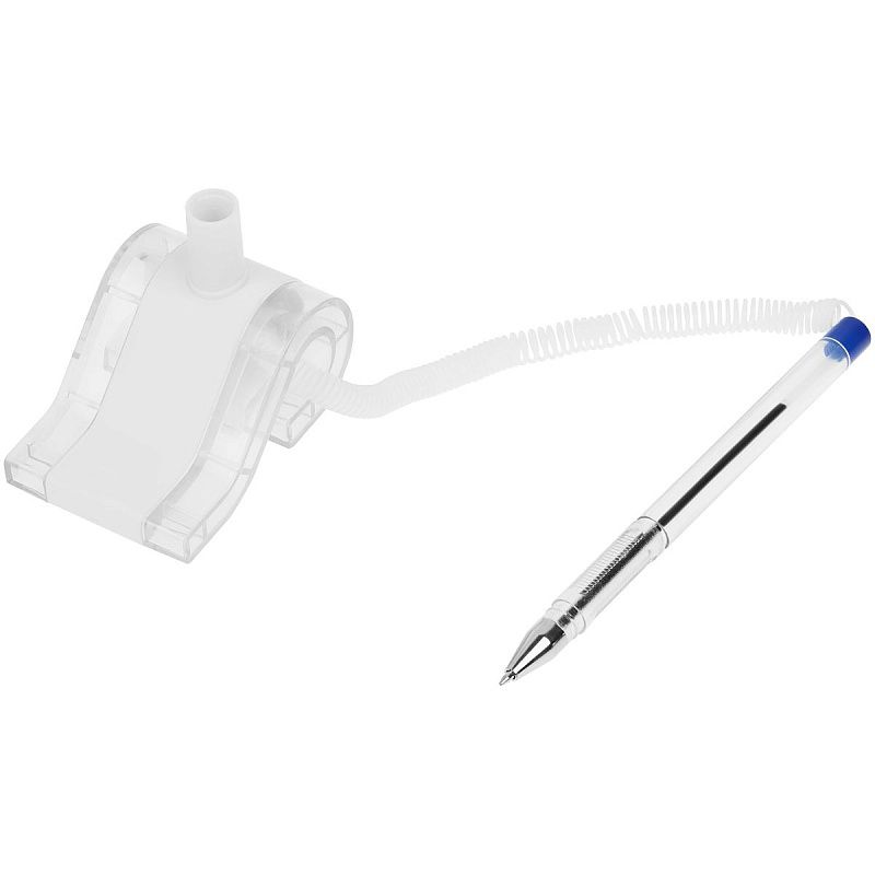 Ручка шариковая настольная OfficeSpace синяя, 0,7мм, прозрачный корпус, белая подставка, европодвес 