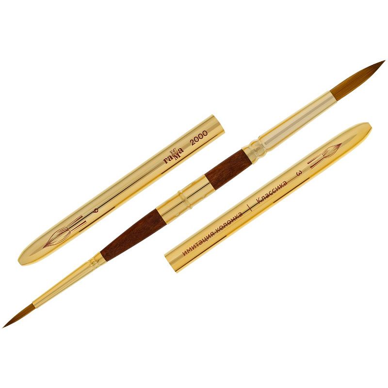 Кисть художественная синтетика имитация колонка "Классика", двухсторонняя, круглая №3, круглая  №6, складная ручка