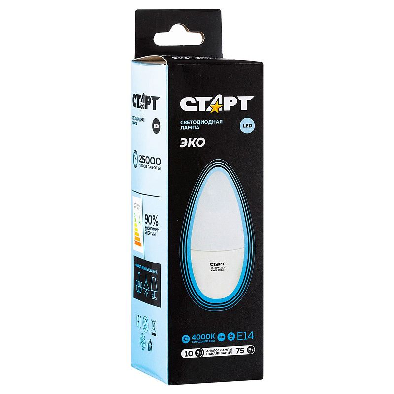 Лампа светодиодная Старт LED, серия "WS" 10W40, тип С "свеча", E14, 4000К, нейтральный свет, 25000ч