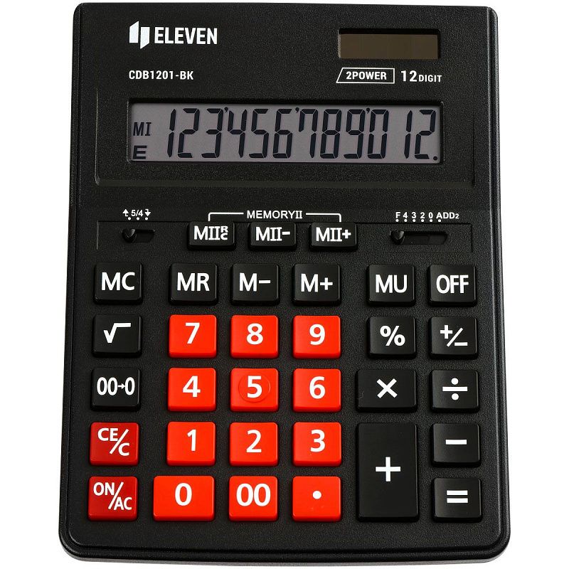 Калькулятор настольный Eleven Business Line CDB1201-BK/RD, 12 разрядов, двойное питание, 155*205*35мм, черный/красный