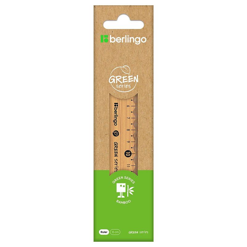 Линейка 15см Berlingo "Green Series", бамбук, европодвес 