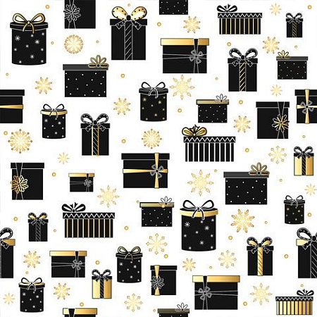 Бумага упаковочная новогодняя "Black.Gold.White", 70х100 см, 10 дизайнов ассорти, ЗОЛОТАЯ СКАЗКА, 592052
