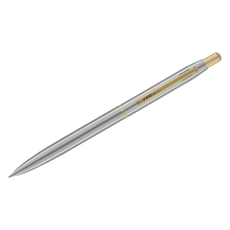 Ручка шариковая Luxor "Sterling" синяя, 1,0мм, корпус хром/золото, кнопочный механизм, футляр